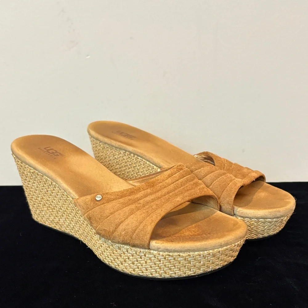 UGG Cognac Suede Wedge Mules